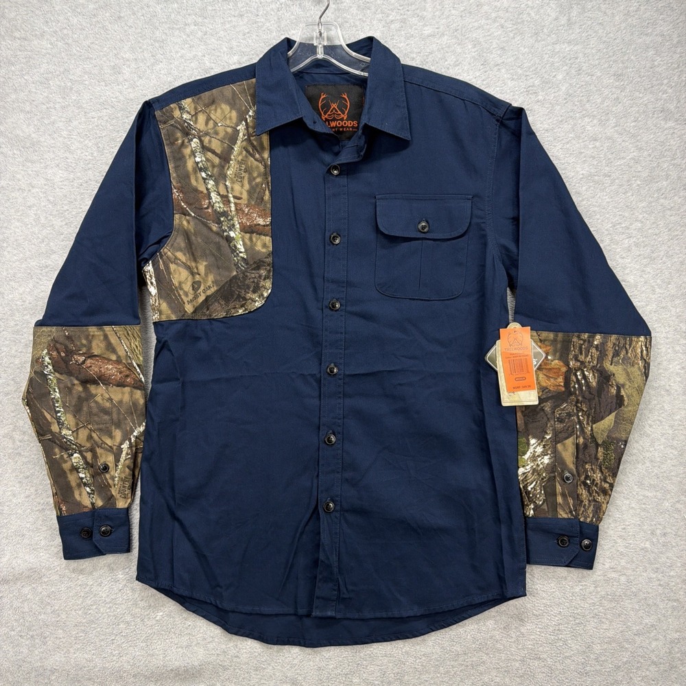 Tallwoods Shooting‎ Shirt Mens Medium Navy Mossy Oak Break Up Camo Hunting NEW
